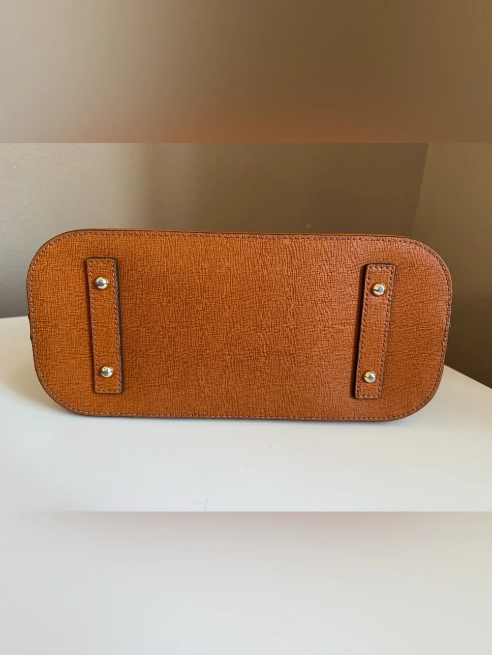 Authentic Dooney & Bourke Saffiano Domed Zip Satchel in Camel